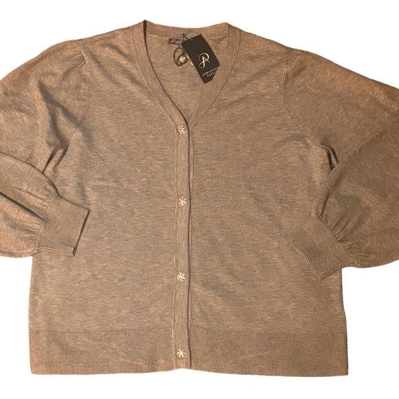 Adrianna Papell grey cardigan NWT. Silver buttons. Pleated sleeves. Size Large. - Picture 1 of 10